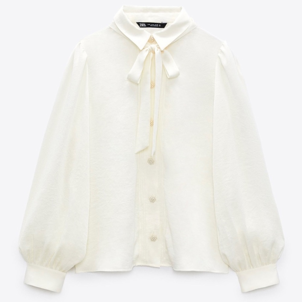 Zara White Blouse w/ Collar Tie
